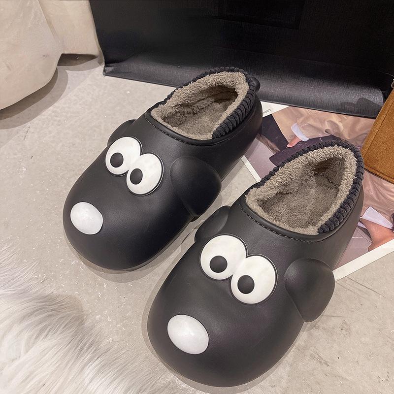 

Новые хлопковые тапочки, женские зимние домашние меховые теплые хлопковые милые домашние тапочки с мультяшной собакой, пара, толстая подошва, нескользящие тапочки 44-45 чёрный