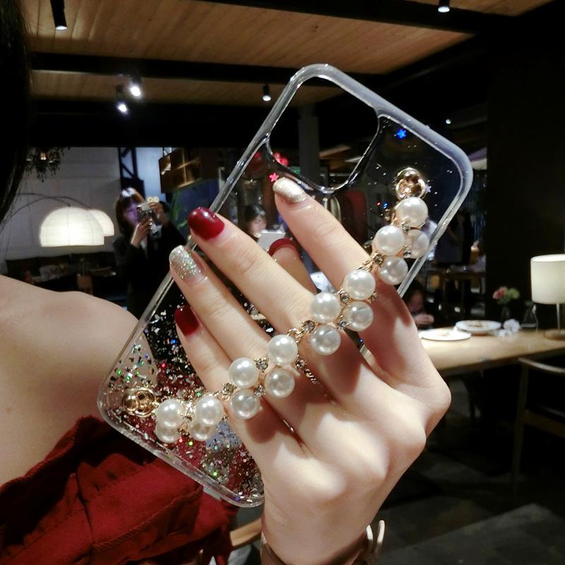 Applicable To Apple 16 Mobile Phone Case Creative Glitter Pink Pearl Bracelet IPhone15 Promax Protective Case 14/13 Luxury