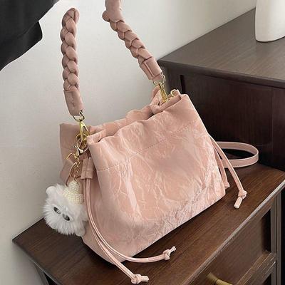 2024 Women's High-End Pink Versatile Crossbody Bucket Handbag