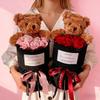 Valentine's Day Gift Rose Bear Bouquet Artificial Flower with Cute Bear for Decor Wedding Anniversary Birthday Present