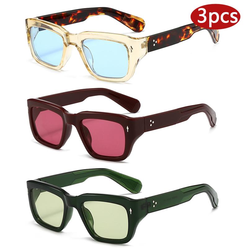 

Car Sun Glasses 3pcs Fashion Rivet Small Frame Square Sunglasses 2026 Y2K Personalized Shades Outdoor Casual Retro Color Eyewear