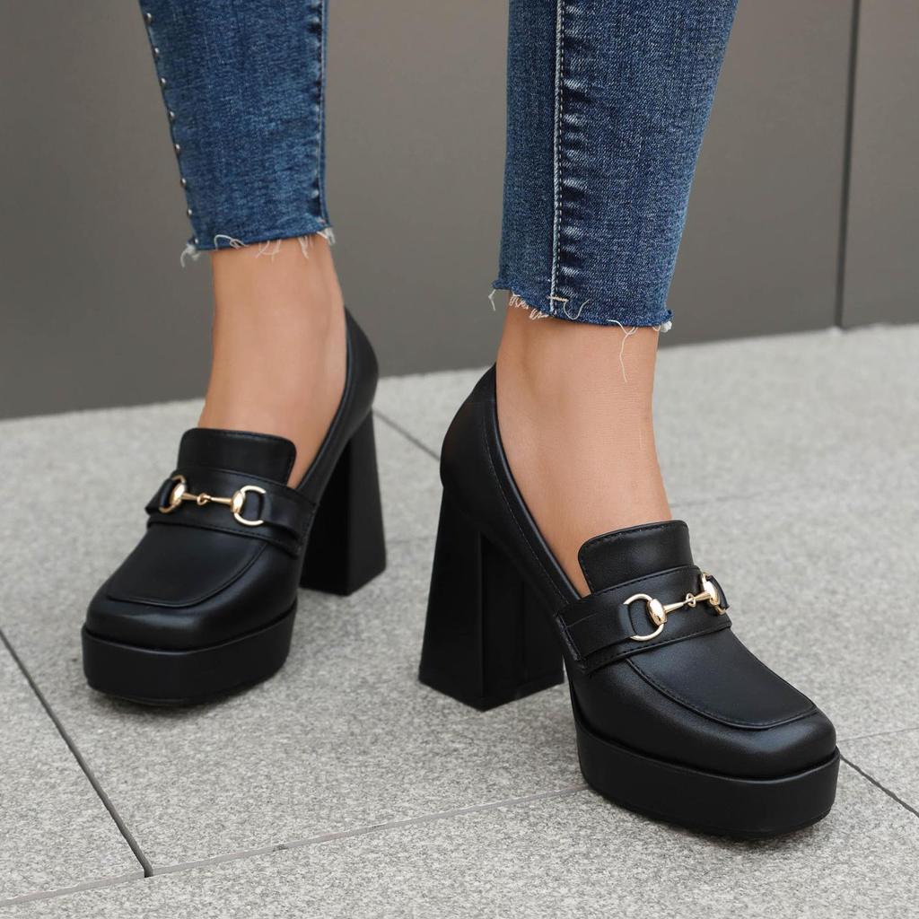 Q/Damen-Einzelschuhe mit hohem Absatz, modische wasserdichte Plattform, Einzelschuhe mit dickem Absatz, große Vier-Jahreszeiten-Damenschuhe