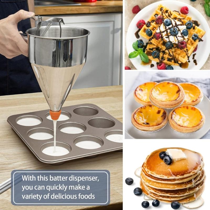 Professional 1200ML Pancake Batter Dispenser Stainless Steel Funnel Suitable for Baking Cupcakes Waffles with Stand