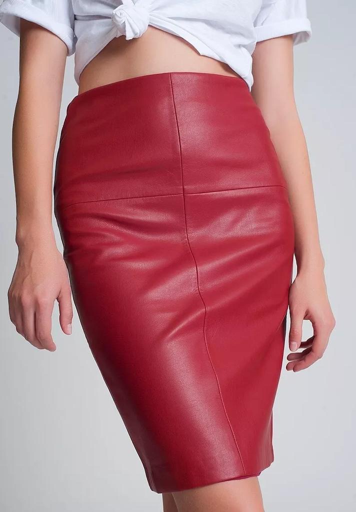 Stylish RED Women's Skirt Real Soft Lambskin Leather Handmade Party Formal Wear