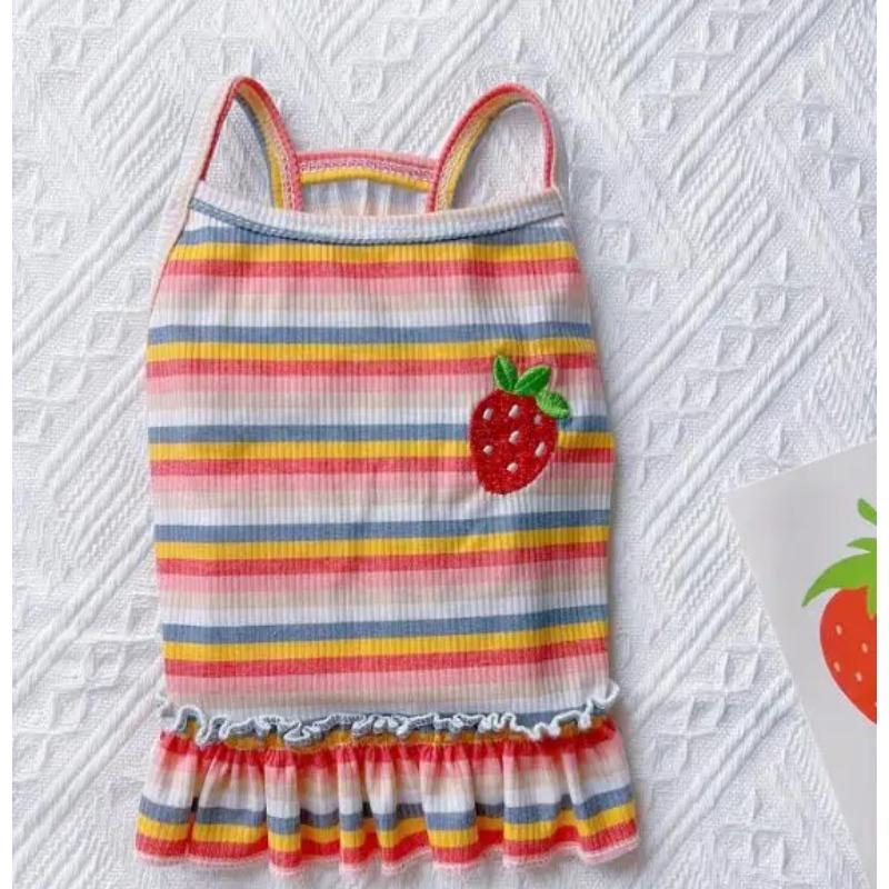 Pet Dog  Ruffle Striped Skirts Vest for Bulldog Cat Sweet Spring Summer Party Slim Dress Puppy Skirt