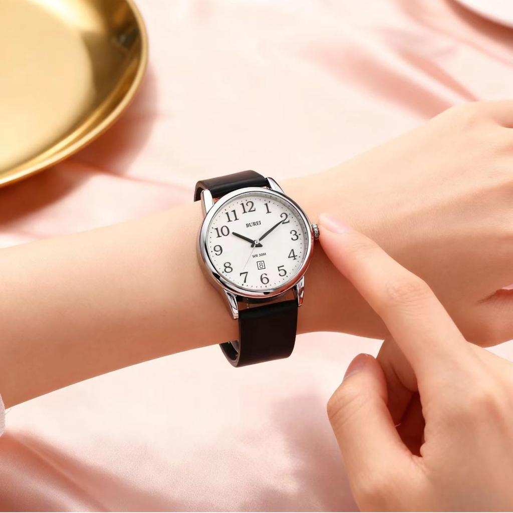BUREI Analog Quartz with Date Luminous Silica Gel Gift Women's Watch, Stylish, Waterproof, Display, Thin, Dial, Easy-to-Read Dial, Strap, Simple,