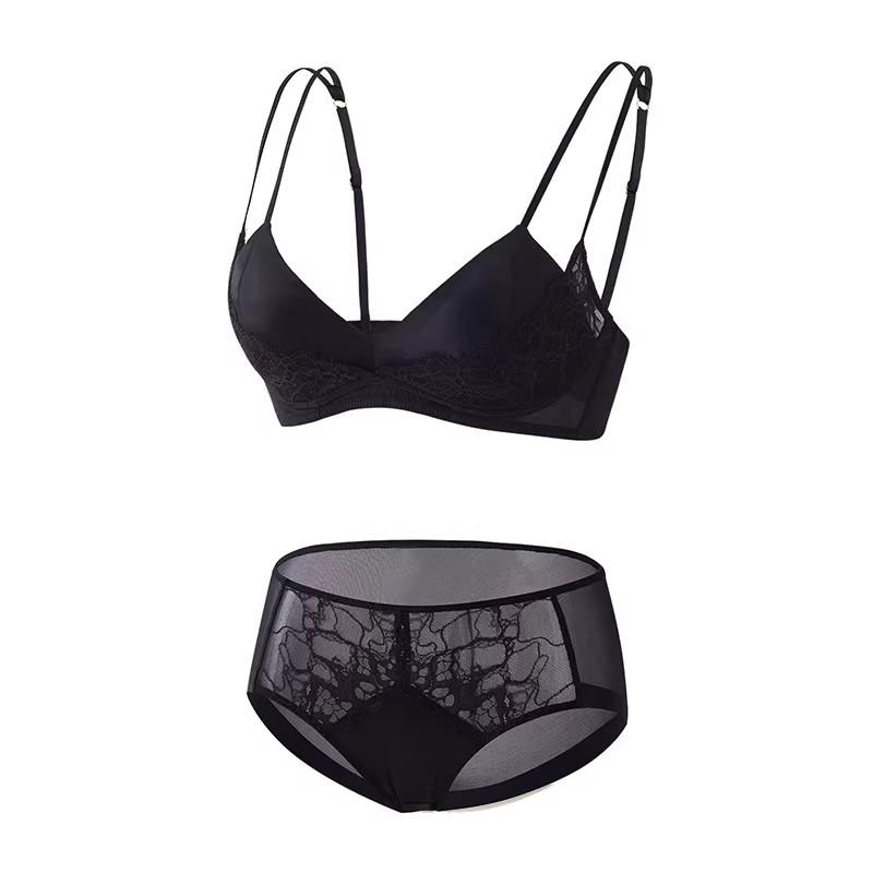French Satin & Lace Push-Up Bra - Minimizer for Large Busts, Double Strap, Comfortable & Sexy Summer Wear