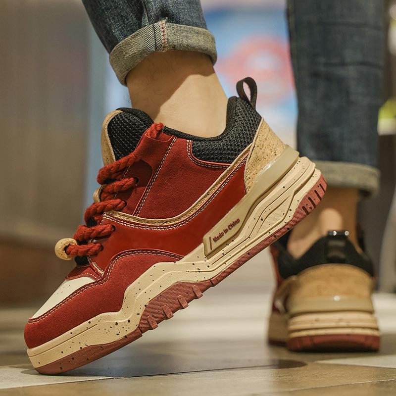 Thick-soled Casual Board Shoes for Men New Autumn Collection Low-top Sporty Lace-up Students Breathable Trendy Men's Sneakers