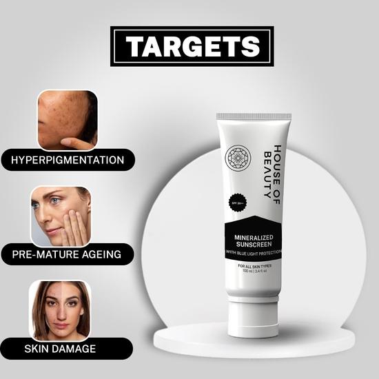 HOUSE OF BEAUTY Protecție Solară Minerală SPF 30++ cu Protecție Împotriva Luminii Albastre, Extract de Aloe Vera, Acid Hialuronic și Vitamina E Pentru Îmbătrânirea Pielii - (100 ml)