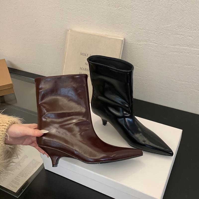Autumn Pointed Toe Women Ankle Boots Slip On Low Heels Shoes Street Style Banquet Party Short Botas Mujer