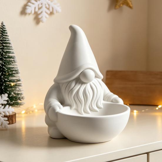 Cute Gnome Figurine 3D Printed Candy Bowl, Nordic Faceless Dish, Decorative Christmas Table Decor Tabletop Key Bowl for Tiered Tray, Mantel,