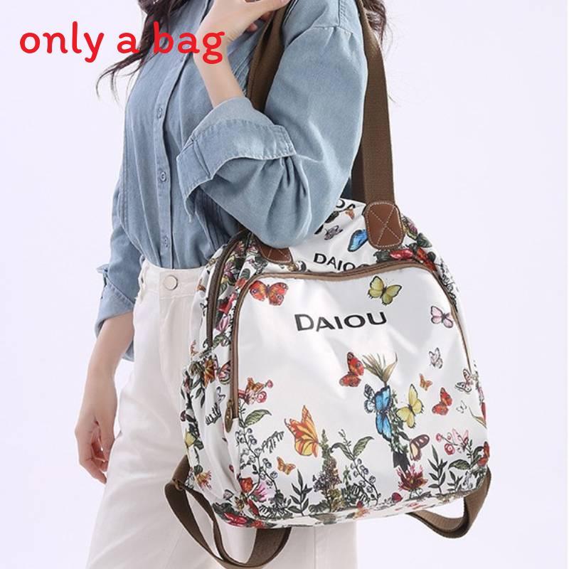 Butterfly Print Nylon Casual Travel Backpack With Waterproof Design For Outdoor Use