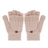 Women Winter Warm Wool Knitted Convertible Fingerless Gloves With Mitten Cover (Beige)