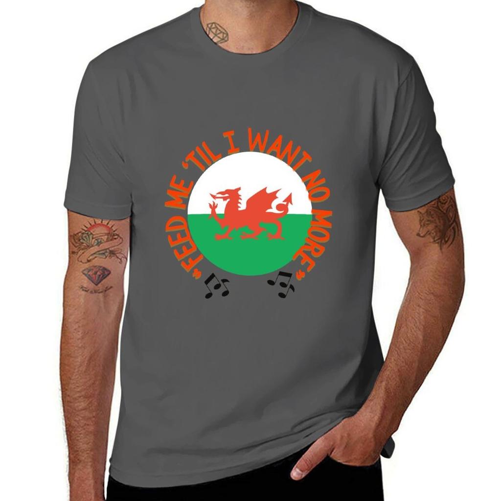 Welsh Dragon Feed Me Til I Want No More TShirt Man T Shirt Heavy Cotton T Shirts for Man Graphic Funny TShirt