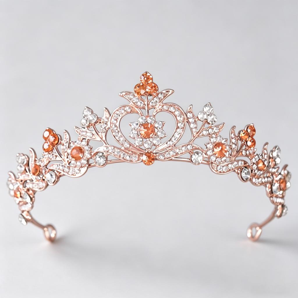 Rose Gold Crystal Bridal Tiaras and Crowns for Women Bride Rhinestone Prom Diadem Headband Bridal Wedding Hair Accessories Crown
