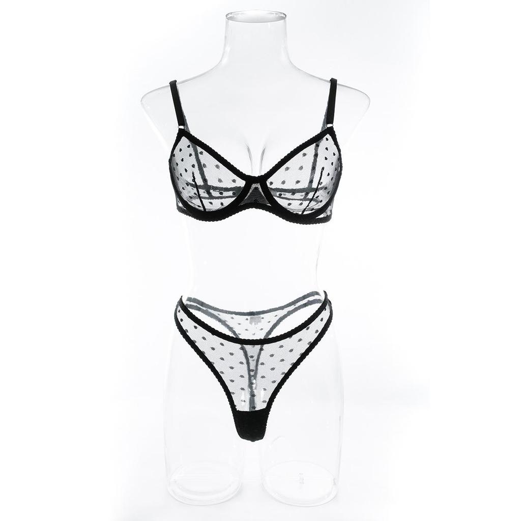 Seductive Polka Dot Half Cup Thong with Sheer Design 