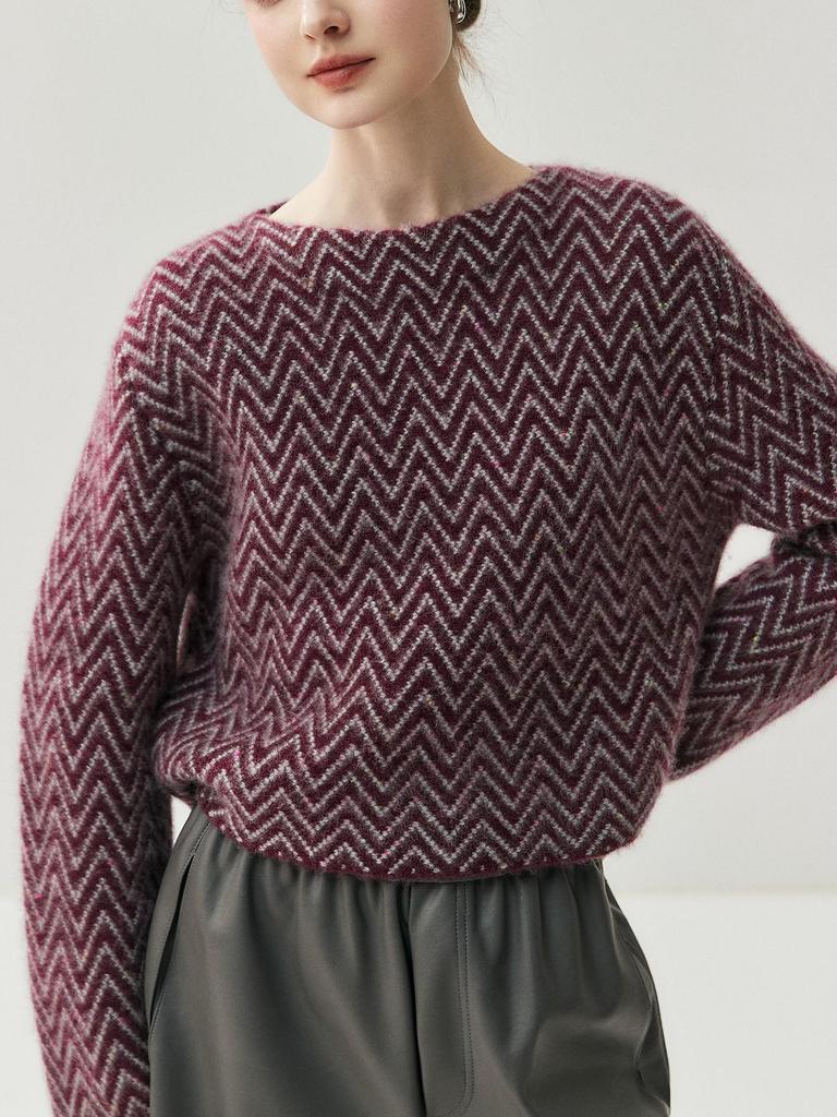 Stylish One-Shoulder Thickened Striped Cashmere Sweater - 2025 Autumn/Winter Collection