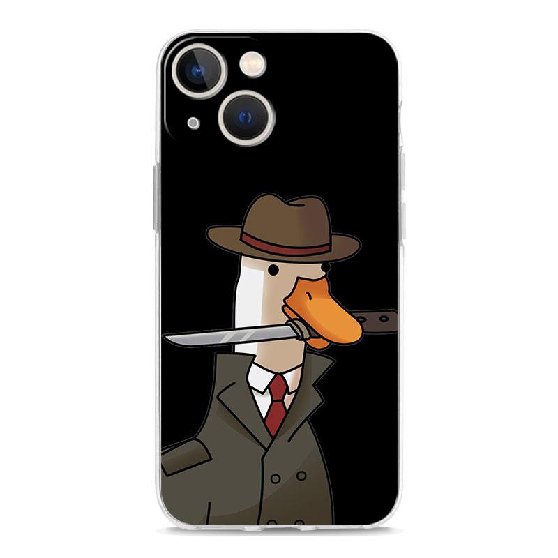 Cartoon Doubt Duck Transparent Phone Case For iPhone 15 16 14 13 12 11 Pro Max XS X XR SE 7 8 Plus TPU Clear Lens Protect Cover