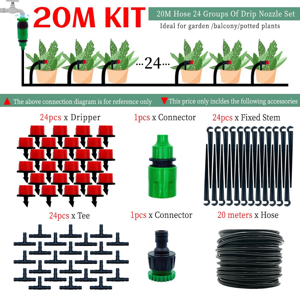 10M-30M Greenhouse DIY Drip Irrigation System Automatic Watering Garden Hose Micro Drip Watering Kits with Adjustable Drippers