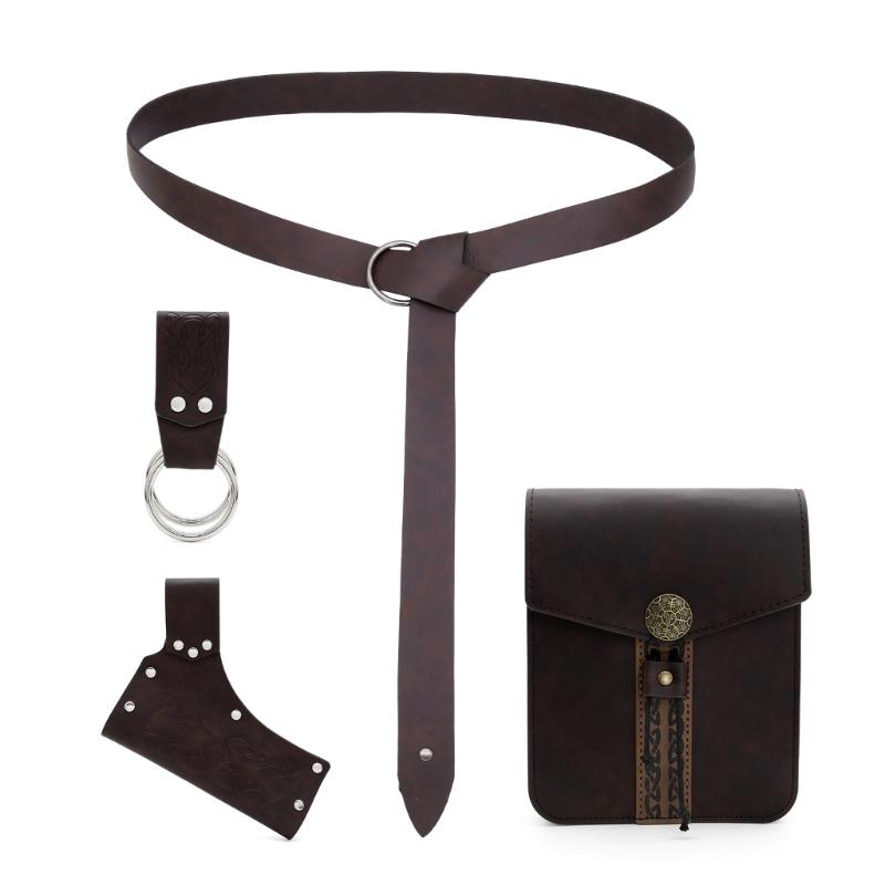 Adjustable Medieval Styles Belt Set Swords Sheath And Multiple Pockets Costume Accessories For Practical Storage Solution