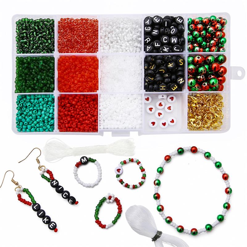 Christmas-Themed 15-Grid Box with 3mm Glass Seed Beads for Handmade Earrings and Bracelet DIY