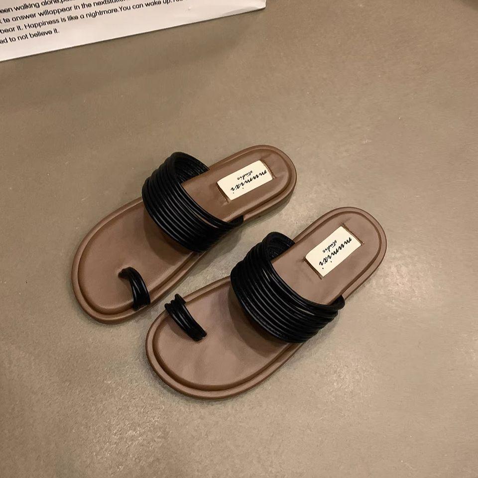 

Korean niche design set toe cool slippers women s summer wear new with skirt seaside flat Roman sandals 39 чорний