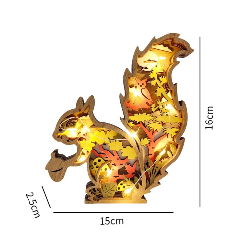 3D Wood Carving Squirrel Lamp Sturdy Creative Cute Delicate Hollow Squirrel Decoration for Gift Bookshelf Office Friend Birthday