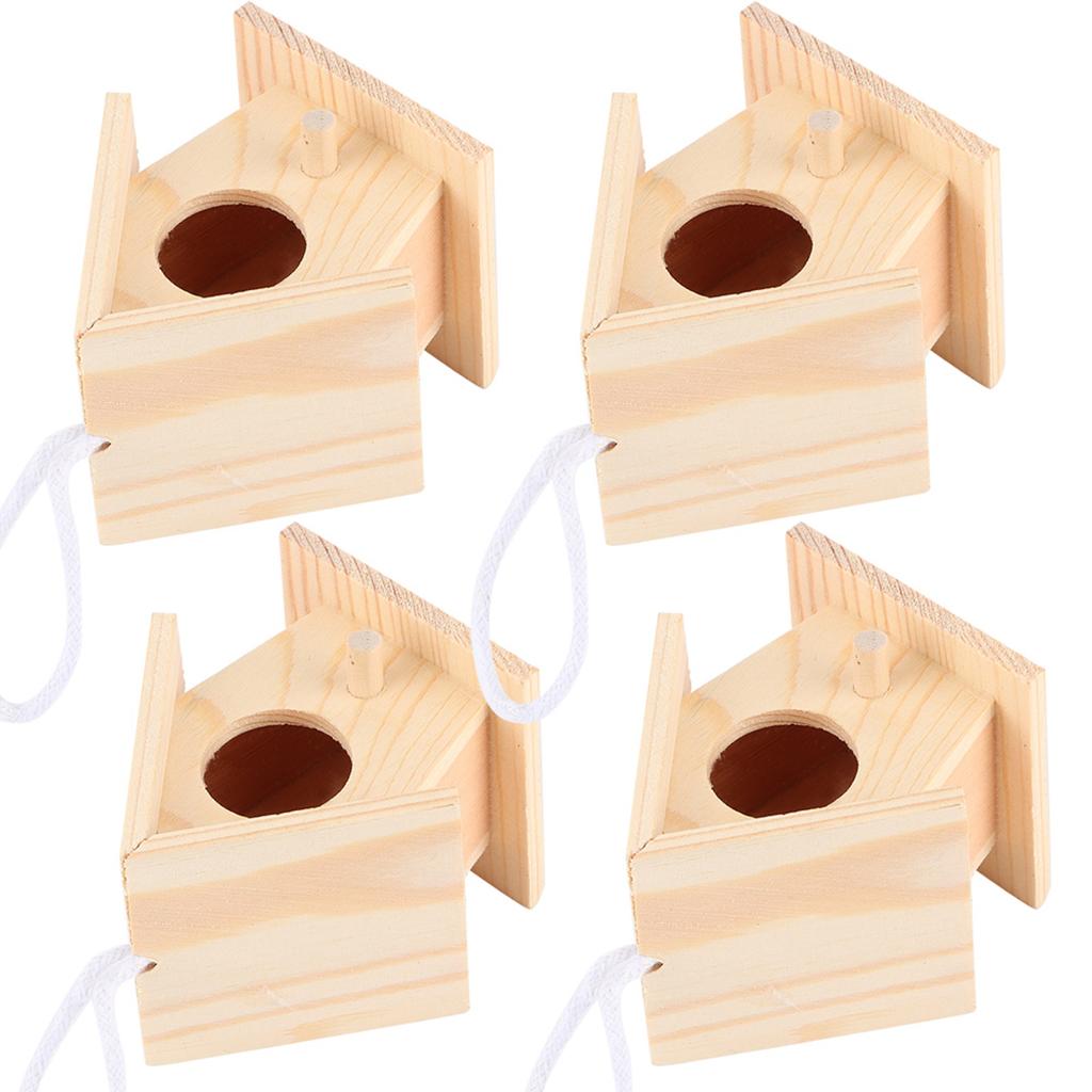 4Pcs Outdoor Wooden Bird House Hanging Bird Resting Nests Box Garden Decoration Ornament