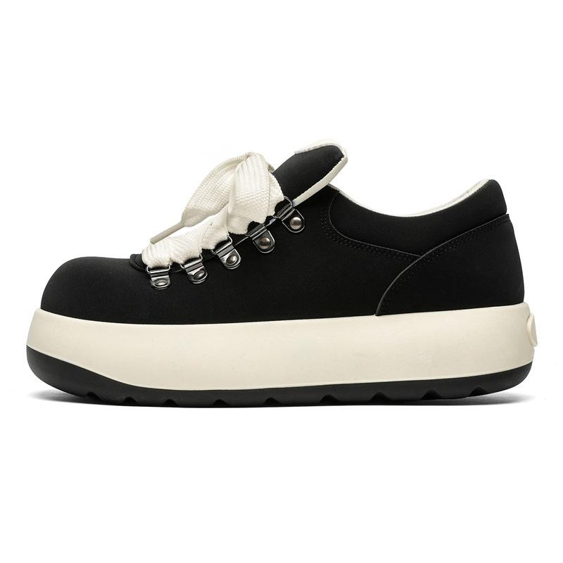 Bread shoes ugly cute casual thick sole heightening round head spring and summer thick low top tide lace-up sports board shoes