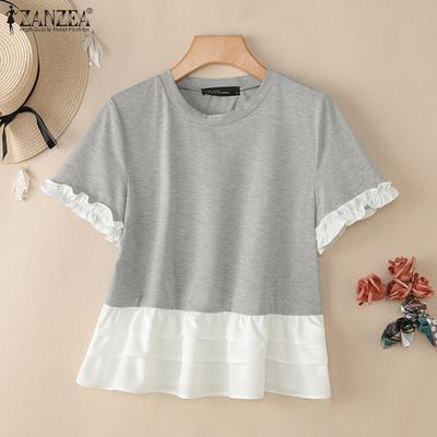 Women Casual Round Neck Summer Short Sleeve Blouse