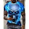 Men's 3D Skull Pattern T-Shirt - Featuring a Creative Blue Flame Design
