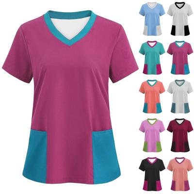 Women's Fashion V-Neck Short Sleeve Overalls With Pockets Tops  Clothes