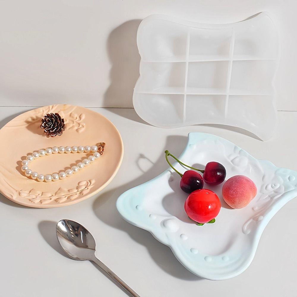Silicone Silicone Molds Flower Pattern Oval Storage Tray Silicone Mold Embossed Pattern Round Shape Gypsum Mold