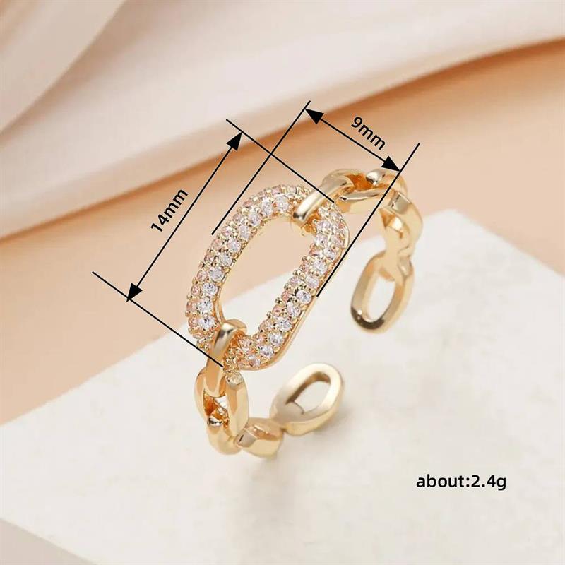 Huitan Women Opening Ring Chain Linked Luxury Wedding Engagement Accessories Inlaid Shiny CZ Elegant Party Gold Color Jewelry