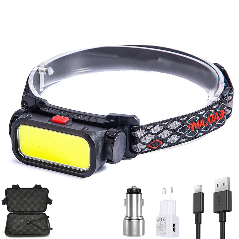 Powerful COB LED Headlamp USB Rechargeable 4 Modes Lighting Head Flashlight With 18650 Built in Battery Camping Fishing Lantern