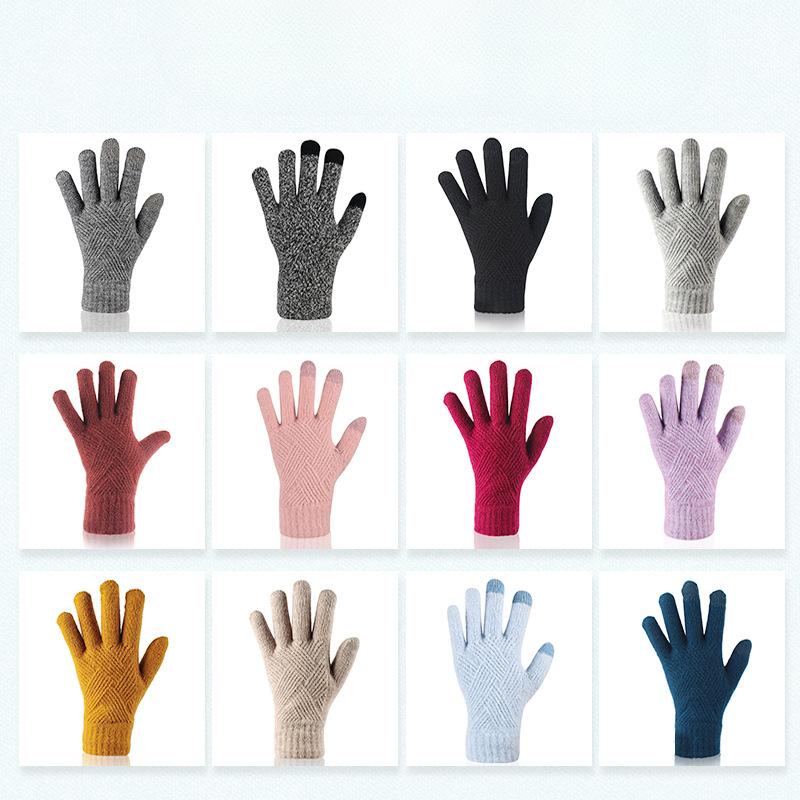 Winter Knitted Gloves for Women Double Layer Plus Velvet Thickened Touch Screen Gloves for Riding Cold Warm Gloves for Men