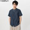 INCERUN Men Short Sleeve Bittons Shirts Summer Casual T-shirts