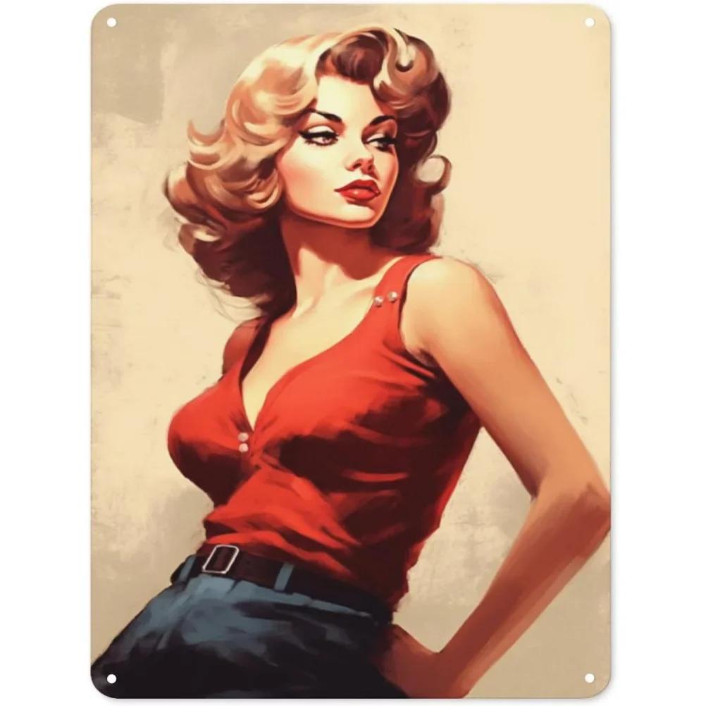 Metal Tin Signs Plaque Pinup Bikini Girl Wall Decoration Vintage Art Poster Iron Painting for Man Cave Home Cafe Garden Club