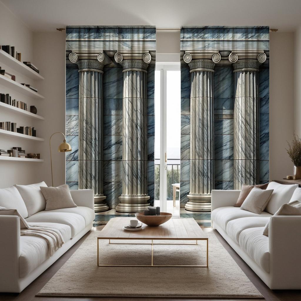 2PCS HD Digital Curtain Printed Gray Series Round Roman Column Home Decoration Style Decorated Living Room Bedroom Through Ro