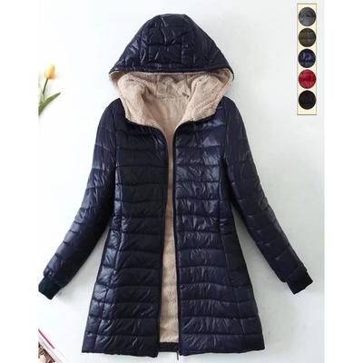 Hooded Fit Women Jackets Autumn Winter Mid-length Office Cotton Coats Warm Lamb Fleece Parkas