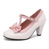 Women Lolita Mary Janes Pumps Round Toe Thick High Heels Buckle Bow T-tied Kawaii Ladies Fashion Cosplay Shoes Spring Autumn 46