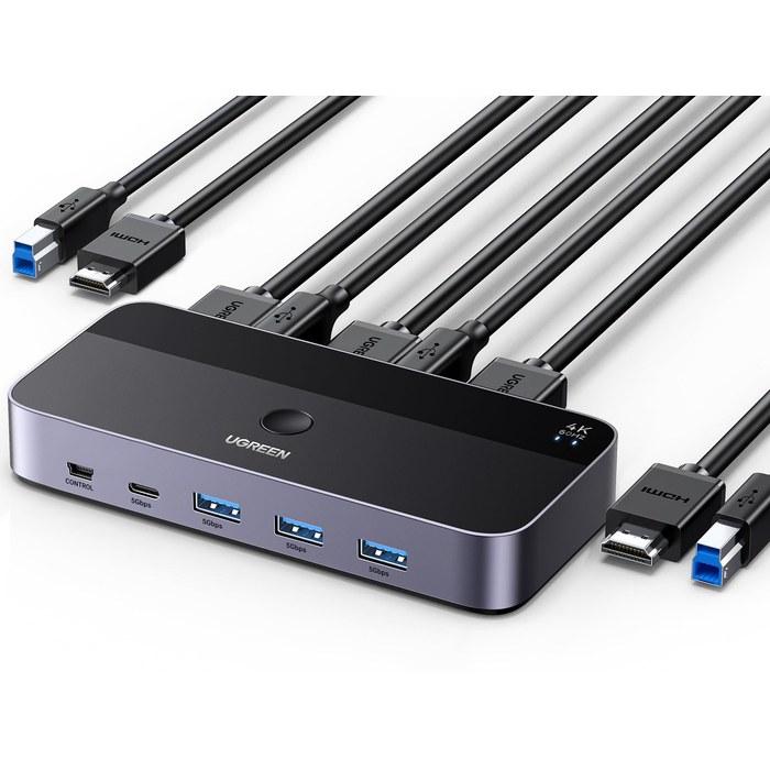 UGREEN KVM Switch 2-in-1-out, 4K@60Hz HDMI, USB3.0 & USB C, Gray