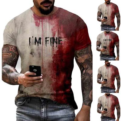 Men's Fashion Short Sleeve Round Neck Halloween Printed Casual Shirt Top