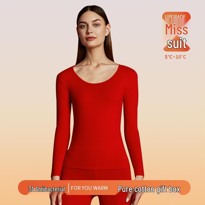 Damen Zodiac Jahr Rotes Antibakterielles Thermounterwäsche-Set - Jahr der Schlange Reine Baumwolle Hochzeits-Schicht