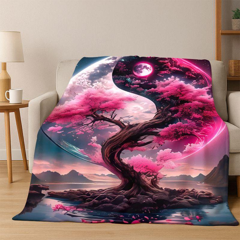 Monika Chen Unisex Yin Yang Symbol Chinese Tai Chi Flannel Blanket Soft Warm Throw Blanket For Bedroom Living Room Bed Travel Camping Picnic Gift