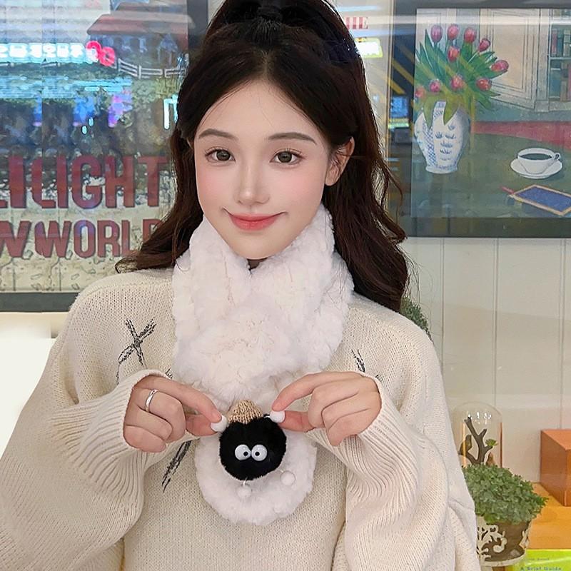Soft Fleece Scarf Winter Warmth Cartoon Print Unisex Neck Wrap Cozy Comfortable Breathable Fashion Accessory
