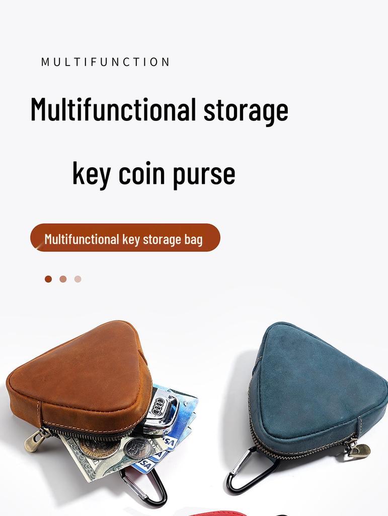 Münz- und Kopfhörertasche aus echtem Leder - Schlüsseletui im japanischen Stil mit Taillenaufhängung