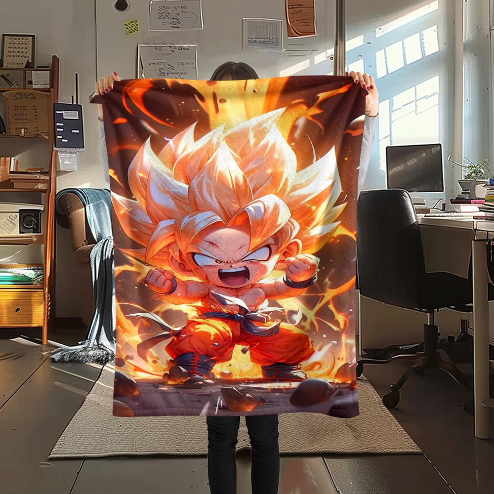 1PC Son Goku Patterned Flannel Blanket Suitable For All Seasons For Home Decor Warmth And Comfort Gifts Holiday Present