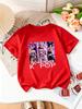 Girls K-POP Halloween Demon Idol Print Short Sleeve T-Shirt Cute Cartoon Graphic Tee Kids Summer Casual Top