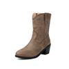 Cowboy Winter Boots for Women Ankle Boots Wide Calf Leather Heels Shoes 2025